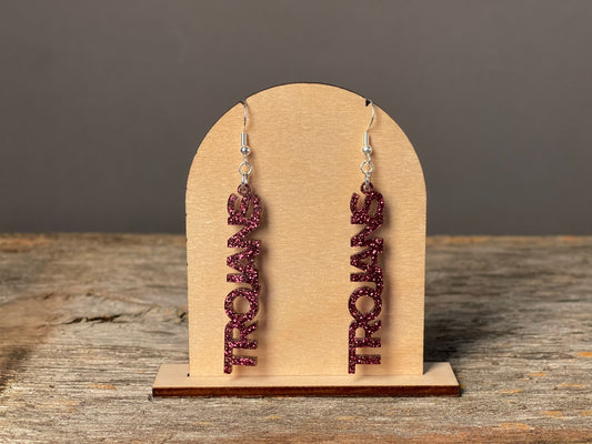 Trojans Maroon Glitter Dangle earrings