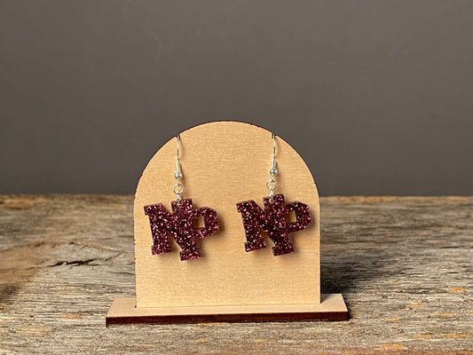 NP Maroon Glitter Dangle earrings