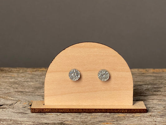 Silver Glitter Round stud earrings