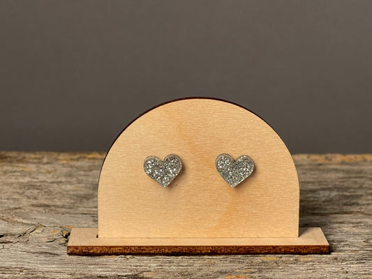 Silver Glitter Heart stud earrings