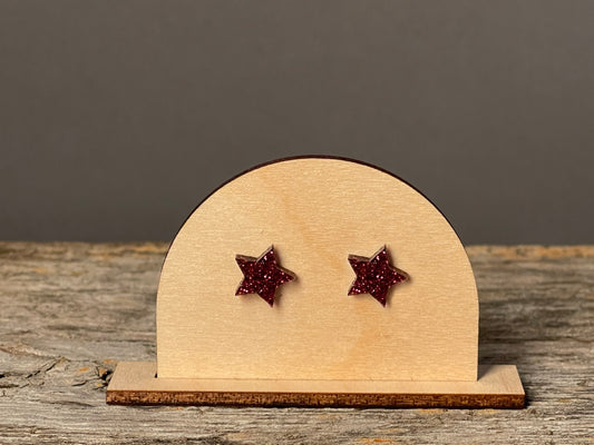 Maroon Glitter Star stud earrings